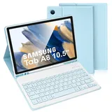 LAMA Samsung Galaxy Tab A8 Hülle mit Tastatur, Kabellose Tastatur Hülle für Tab A8 10,5“ 2021 (SM-X200/X205/X207), Magnetische Kabellose Bluetooth Tastatur Hülle, Deutsches QWERTZ Layout (Blau)