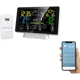 Digitale Wetterstation Funk mit Außensensor, Professionelle Funkwetterstation, Thermometer, Hygrometer Digital Innen und Außen, Farb-LCD-Display