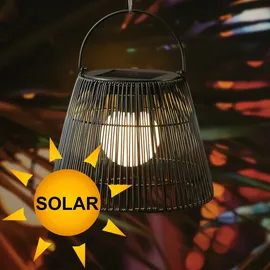 MARELIDA LED Solar Laterne/Hängeleuchte in Rattanoptik Solarleuchte schwarz