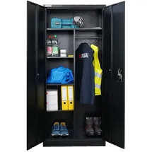 Proregal Flügeltürenschrank ELEPHANT Metall Aktenschrank komplett montiert abschließbar 180x80x40cm 6 Fächern & Kleiderstange Schwarz Garderobenschrank