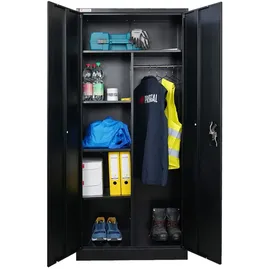 Proregal Flügeltürenschrank ELEPHANT Metall Aktenschrank komplett montiert abschließbar 180x80x40cm 6 Fächern & Kleiderstange Schwarz Garderobenschrank