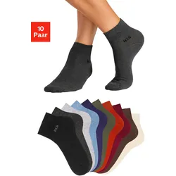 Kurzsocken H.I.S, Herren, Gr. 43-46, bunt (1x marine, 1x orange, 1x khaki, 1x plum, 1x beige, meliert, 1x jeans, meliert, 1x grau, meliert, 1x anthrazit, meliert, 1x braun, 1x schwarz), Baumwollmischung, unifarben, elastisch, Socken, mit farbigem Innenbund