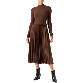 Tommy Hilfiger Damen Kleid Rib Mix Pleated Dress mit Faltenrock, Braun (Legacy Brown), L - L