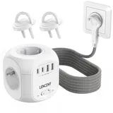 LENCENT 4 Fach Steckdosenleiste Flachstecker Steckdosenwürfel Mehrfachsteckdose 8 in 1 Cube Steckdose Steckerleiste mit 2 USB&2 Typ-C, Mehrfachstecker mit 2 Meter Geflochtenem Kabel für Wandsteckdose