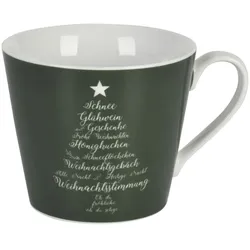 Krasilnikoff Weihnachtliche Happy Cup Tasse Christmas Words, grün