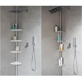 KS Handel BADREGAL TELESKOPREGAL 4 BÖDEN WEISS CHROM ECKREGAL DUSCHABLAGE DUSCHREGAL 2 FARBEN UND 2 LÄNGEN (290, Silber glänzend)