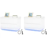 Mondeer Nachttisch, LED Nachtschrank mit 2 Schubladen und 1 USB Anschlüsse, Hochglanz für Schlafzimmer Wohnzimmer, 60 x 39 x 45cm, Weiß