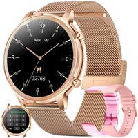 Smartwatch Damen mit Telefonfunktion, 2022 1,32" HD Voll Touchscreen Armbanduhr Damen Smartwatch mit Bluetooth Anruf, IP67 Fitness Tracker SpO2 Pulsuhr Schlafmonitor Kalorien Android iOS (Gold)