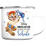 Wandtattoo Loft Kindertasse mit Namen und Tiger auf Skateboard Motiv, Emaille Tasse Kinder Namen, Tasse Kinder, Kindertasse personalisiert, Trinkbecher Kinder, Schulkind Tasse, Camping Tasse Kinder