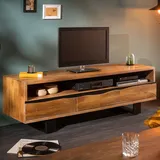Riess-Ambiente invicta Massives TV-Board MAMMUT 160cm Akazie Metall Baumkante Lowboard Fernsehschrank TV-Schrank Akazienholz