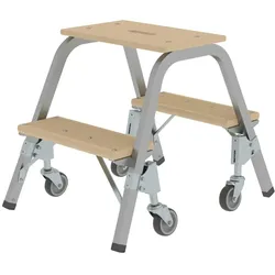PROREGAL Stahl-Holz-Tritt mit Lenkrollen | 2x2 Stufen | aus Stahl mit Holz-Stufen