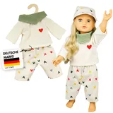 Heless 2516 - Puppenkleidung ''Herz-Konfetti'', 3-teiliges Set mit Kordhose, T-Shirt und Tuch, für Puppen und Kuscheltiere der Größe 35-45 cm