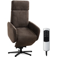 Cavadore TV-Sessel Cobra mit 2 Motoren, Akku + Aufstehhilfe / Fernsehsessel mit Liegefunktion, Relaxfunktion + Fernbedienung / Sternfuß, belastbar bis 130 kg / 71 x 110 x 82 / Lederoptik, Braun