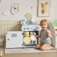 aiyaplay Kinderküche aus Holz Spielküche mit Wasserhahn Spüle und Zubehör Spielzeugküche Puppenküche Spielset Holzküche Spielzeug für Kinder Geschenk für Mädchen Jungen ab 3 Jahren Hellblau Aosom