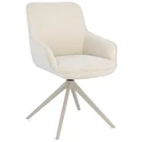 Esszimmerstuhl Matilda mit Armlehne, Stoffbezug modern drehbar, beige Moon, gepolstert, Metallgestell