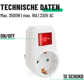 greate 6x Schaltbare Steckdose mit Schalter 1fach - Schuko Steckdosenschalter, Zwischenstecker mit Schalter, - Weiß