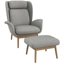 Ohrensessel FLEXLUX "Padova", grau (sophisto grau), B:92cm H:99cm T:103cm, 100% Polyester, Sessel, Stil & Komfort, organische Form, Ledenstütze integriert, Fuß Eiche