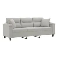 vidaXL 3-Sitzer-Sofa mit Kissen Hellgrau 180 cm Mikrofasergewebe