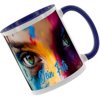 Crealuxe Kaffeetasse - Fototasse - Tasse mit Foto - Spruchtasse, Bürotasse, bedruckte Keramiktasse, Hochwertige Kaffeetasse, Tasse personalisiert mit Name/Spruch (Blau)