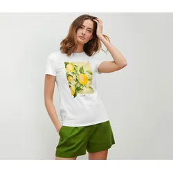 Tchibo - T-Shirt mit Print - Damen - Gr. XL - weiß/print