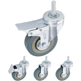 H&S Schwerlastrollen 75 mm - Rollen für Möbel - 4er Set - Gummi Lenkrollen mit Bremse - Doppelte Kugellager-Drehköpfe M10 Gewinde - Transportrollen Möbelrollen - Zum Anschrauben klein