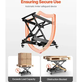 Vevor Elektrischer Hubtisch 76x44 cm, 150 kg Tragkraft, Scherenhubtisch, 200 bis 710 mm höhenverstellbare Hebebühne, Couchtischlift mit 4 Rädern, für Materialhandhabung und Transport, Schwarz