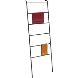 Relaxdays Handtuchleiter Metall 6 Sprossen, Wäscheleiter Handtücher, Kleidung, HBT 160,5x55,5x10 cm, Bad Leiter, schwarz