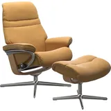 Stressless Relaxsessel STRESSLESS "Sunrise" Sessel Gr. Material Bezug, Material Gestell, Ausführung / Funktion, Maße B/H/T, gelb (honey) mit Hocker, Cross Base, Größe S, M & L, Holzakzent Eiche