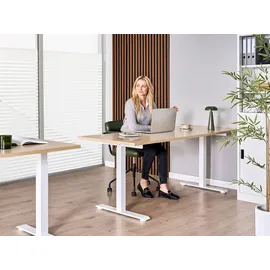 Beliani Schreibtisch Elektrisch höhenverstellbar DESTINES Hellbraun / Weiß 180 cm 72 cm