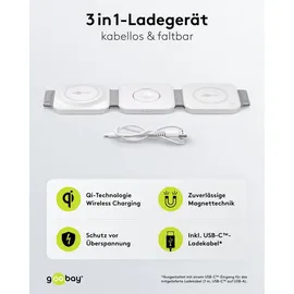 goobay 3-in-1 Induktive Ladestation weiß, 15 W, Wireless Charger, Weiss