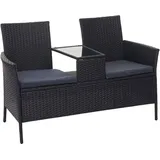 Poly-Rattan Sitzbank mit Tisch HHG-243, Gartenbank Sitzgruppe Gartensofa, 132cm schwarz, Kissen dunkelgrau