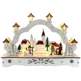 Hti-Living Lichterbogen in modernem Weiß Weihnachtsdorf mit Schneemann Schwibbogen