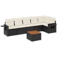 vidaXL 7-tlg. Garten-Sofagarnitur mit Kissen Schwarz Poly Rattan