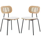 WAHSON OFFICE CHAIRS Esszimmerstuhl aus PU Leder 2er Set mit Rattan Rückenlehnen Armlose Stühle für Küche weiß