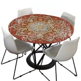 Morbuy Tischdecke Outdoor Rund 180 cm, Elastisch Rund Abwaschbar Tischdecken Wasserabweisend Lotuseffekt Garten Tischdecke Rot Mandala Table Cloth, Ideal für 160cm-170cm