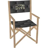 Vispronet Regiestuhl Diva, Schwarz Gold Outdoor Klappstuhl ✓ Buchenholz ✓ Rückenlehne & Sitzfläche mit Druck ✓ bis 110 kg