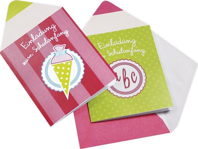 Roth, Grusskarte + Briefpapier, Einladungskarte Schulanfang "Stift" pink-grün