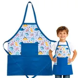 HOUSE ART LIFE Kinderschürze mit Tasche - Baumwoll Kochschürze für Jungen und Mädchen 4-6 Jahre, ideal zum Malen Kochen Backen Spielen, Geschenk für Kinder, Viele bunte Muster - 4-6 Jahre