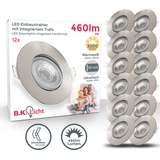 B.K.Licht LED Einbauleuchte, 12er-Set, LED fest integriert, 3000K, Kopf schwenkbar, Schutzart IP23, grau