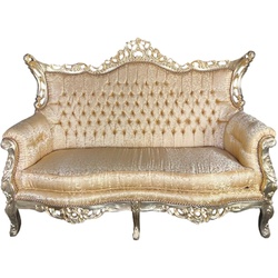 Casa Padrino Barock 2er Sofa Gold Muster / Gold - Antik Stil Wohnzimmer Sofa mit Muster - Antik Stil Wohnzimmer Möbel - Barock Wohnzimmer Möbel