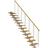 DOLLE Mittelholmtreppe Cork (Breite: 75 cm, Perlgrau, Gerade, Farbe Stufen: Eiche, Natur, Geschosshöhe: 259 – 315 cm, Edelstahlgeländer)