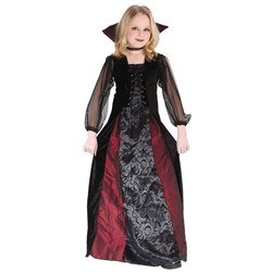 Fun World Kostüm Gothic Vampirin, Stilvolles Halloweenkleid für edle Vampirdamen schwarz 128-140