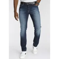 delmao Stretch-Jeans ""Reed"", Herren, Gr. 34, Länge 32, dkblau use, Obermaterial: 82% Baumwolle, 16% Polyester, 2% Elasthan, Basic, normal lang, Jeans, gerader Beinschnitt, Used-Look-Waschung, niedrige Leibhöhe
