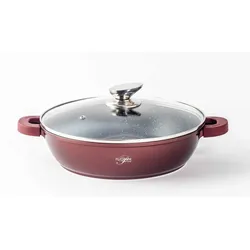 PLATINUM WOK Servierpfanne Schmorpfanne/ Niedrigtopf/Kochtopf Induktion Ø28cm Aluguss Silikon-Griffe Burgundy