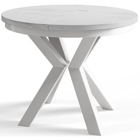Runder Esszimmertisch LOFT, ausziehbarer Tisch Durchmesser: 100 cm/180 cm, Wohnzimmertisch Farbe: Hellgrau, mit Metallbeinen in Farbe Weiß