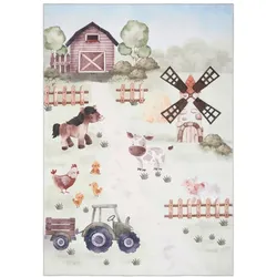 Kinderteppich Bauernhof in Grau ca. 120x170cm