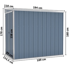 vidaXL Wand-Geräteschuppen 1,18 x 1,94 x 1,78 m grau