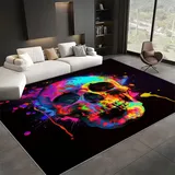 Generisch Teppich Bunter Graffiti-Schädel 140x200 cm Wohnzimmer Teppich Schlafzimmer Teppich Modern Waschbarer Kurzflor Teppiche rutschfest Flauschig Weiche Teppiche