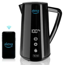 SWAN SK14650BLKNEU Alexa Elektrisch Wasserkocher WIFI Smart Kettle 1,5L, Kabellos, LED-Touchscreen, Schwarz, 1800W