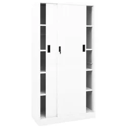 vidaXL Büroschrank mit Schiebetür Weiß 90x40x180 cm Stahl